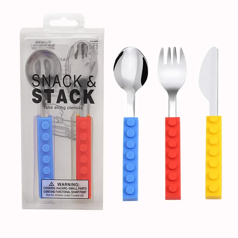 3pcs Children Cutlery Set Stainless Dinnerware Knife Fork
