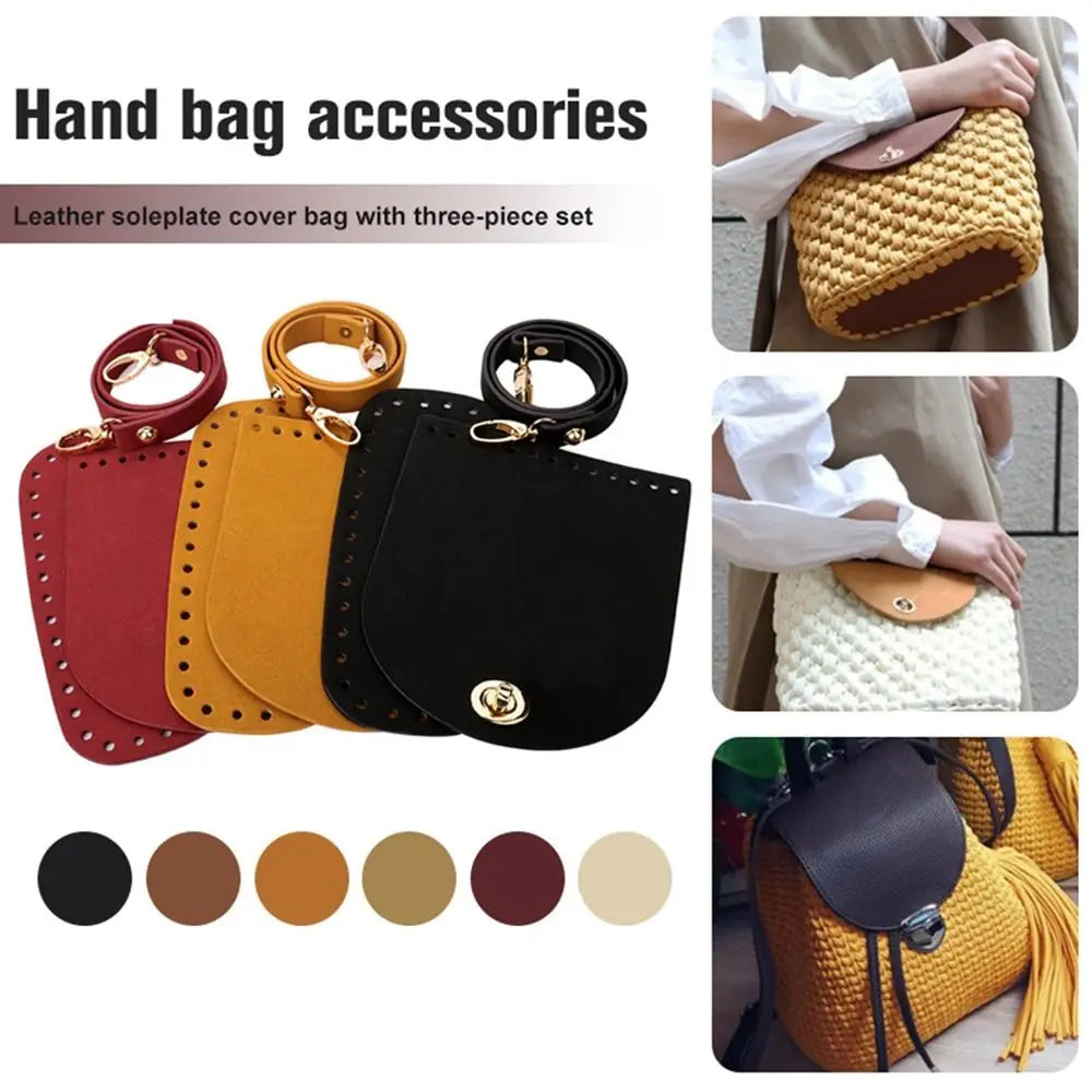 3pcs Handbag Shoulder Strap Woven Bag Set Faux