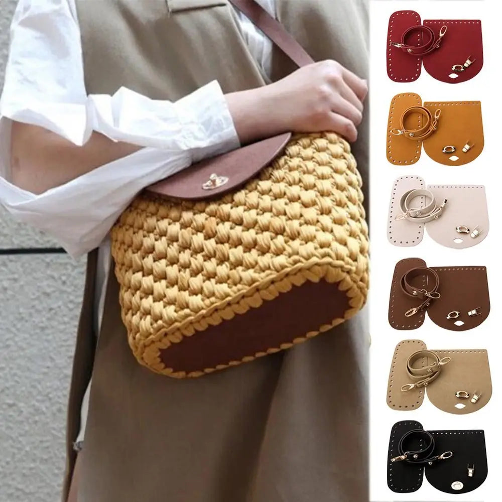 3pcs Handbag Shoulder Strap Woven Bag Set Faux