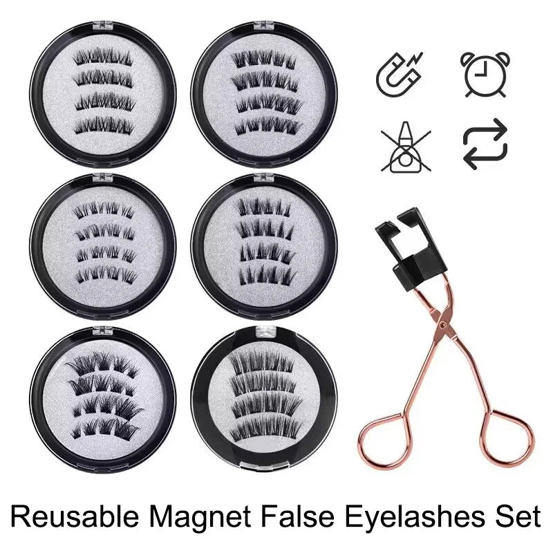 4 PCS-Reusable Magnetic False Eyelashes with Eyelash Curler