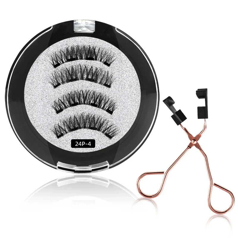 4 PCS-Reusable Magnetic False Eyelashes with Eyelash Curler