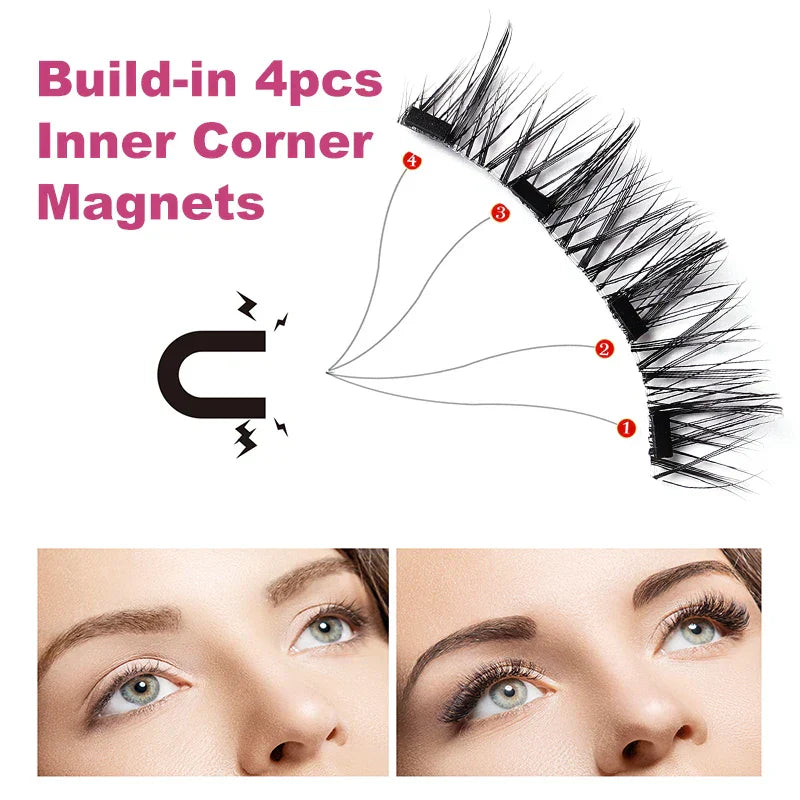 4 PCS-Reusable Magnetic False Eyelashes with Eyelash Curler