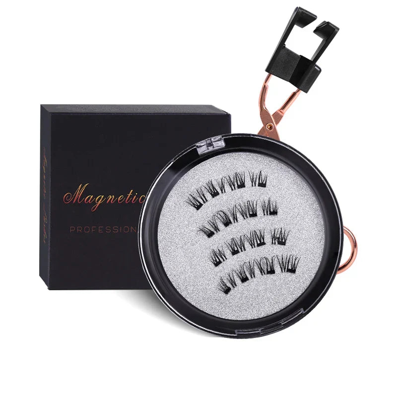 4 PCS-Reusable Magnetic False Eyelashes with Eyelash Curler