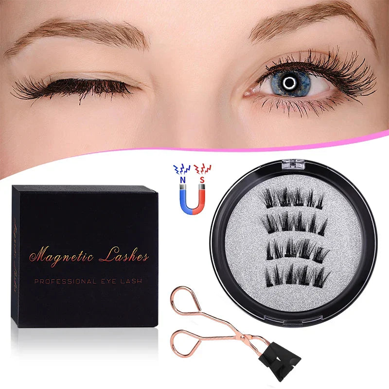 4 PCS-Reusable Magnetic False Eyelashes with Eyelash Curler