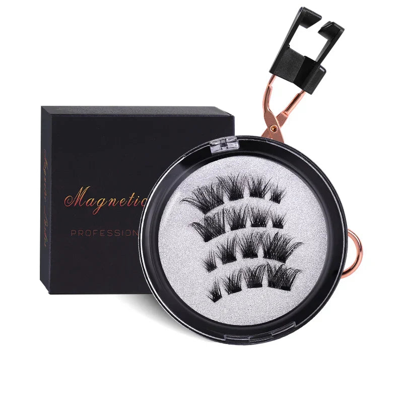 4 PCS-Reusable Magnetic False Eyelashes with Eyelash Curler
