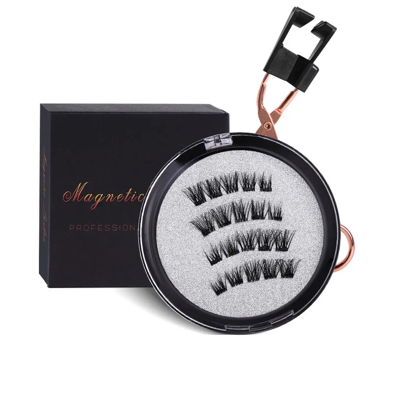 4 PCS-Reusable Magnetic False Eyelashes with Eyelash Curler