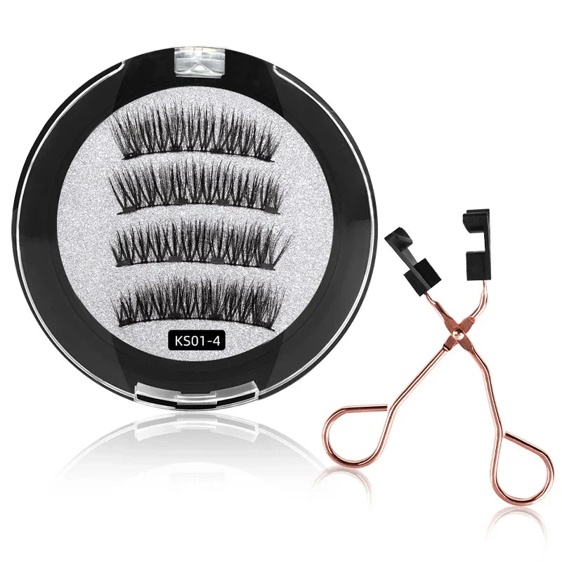 4 PCS-Reusable Magnetic False Eyelashes with Eyelash Curler