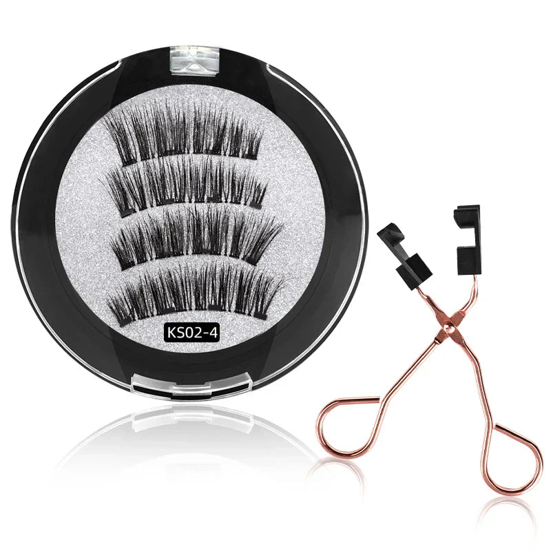 4 PCS-Reusable Magnetic False Eyelashes with Eyelash Curler