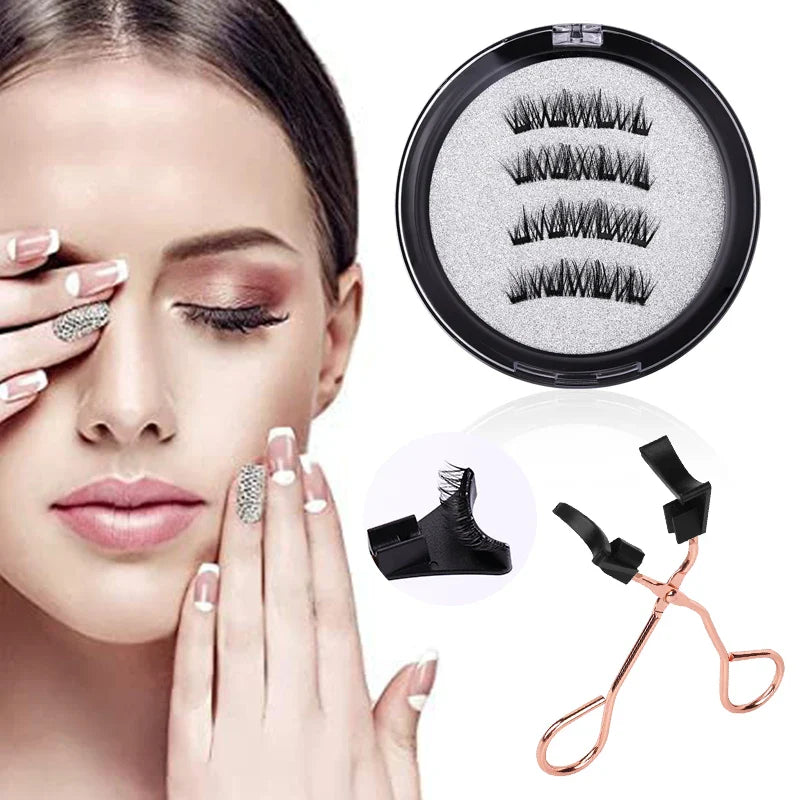 4 PCS-Reusable Magnetic False Eyelashes with Eyelash Curler