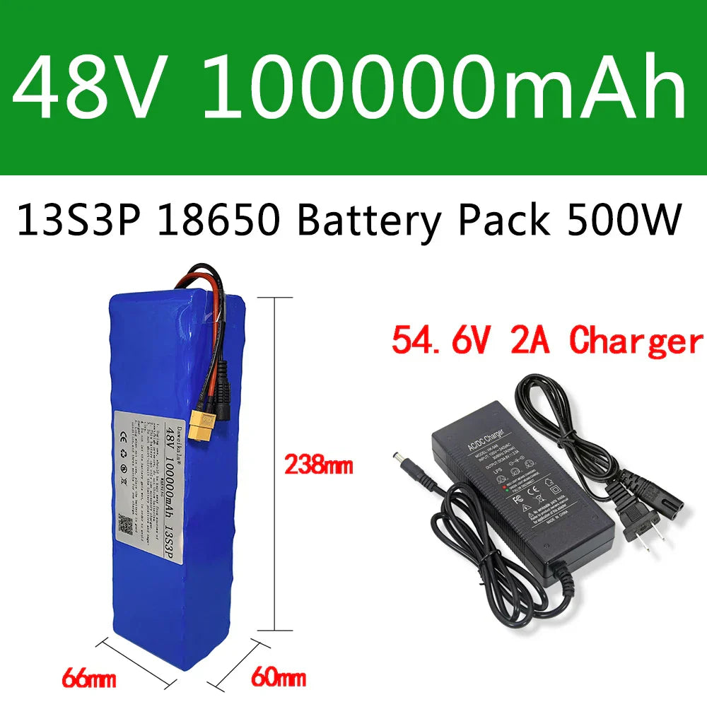 48V Battery 100Ah 500w XT60 18650 Lithium ion