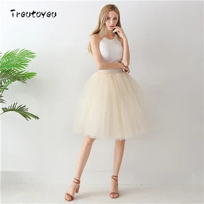 5 Layers 65cm Black Pleated Skirt Sexy Midi