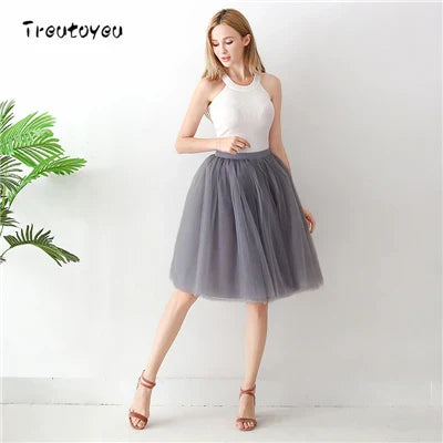 5 Layers 65cm Black Pleated Skirt Sexy Midi