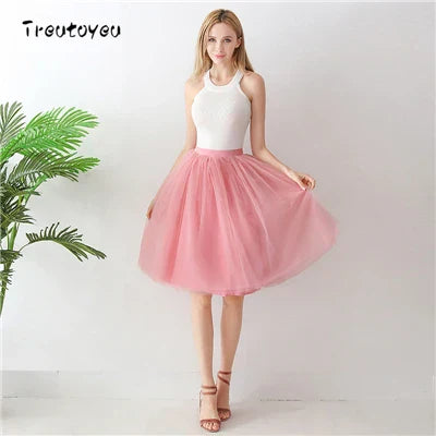 5 Layers 65cm Black Pleated Skirt Sexy Midi