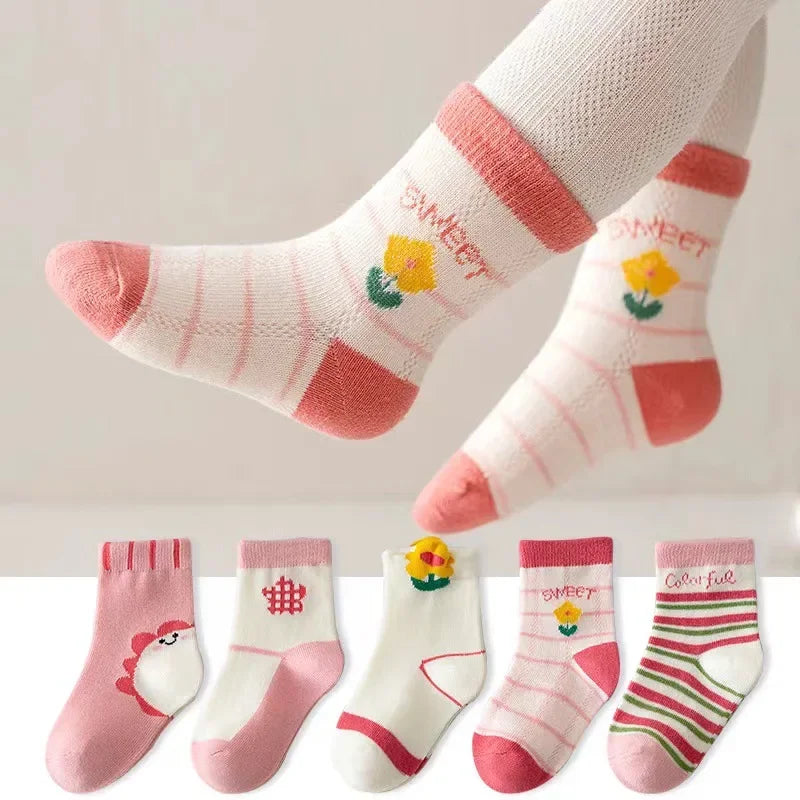 5 Pairs /lot Cute Baby Girls Socks Spring