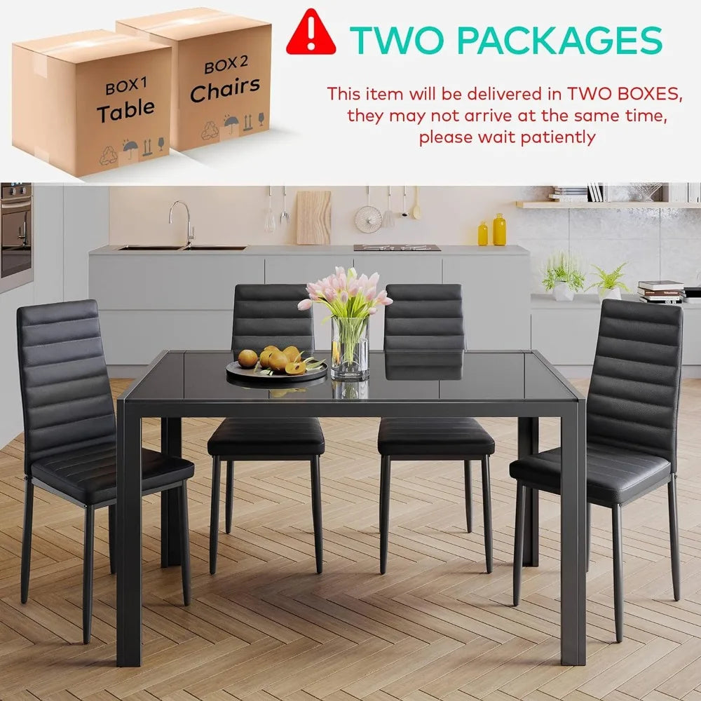 5 Piece Glass Dining Table Set, Kitchen and