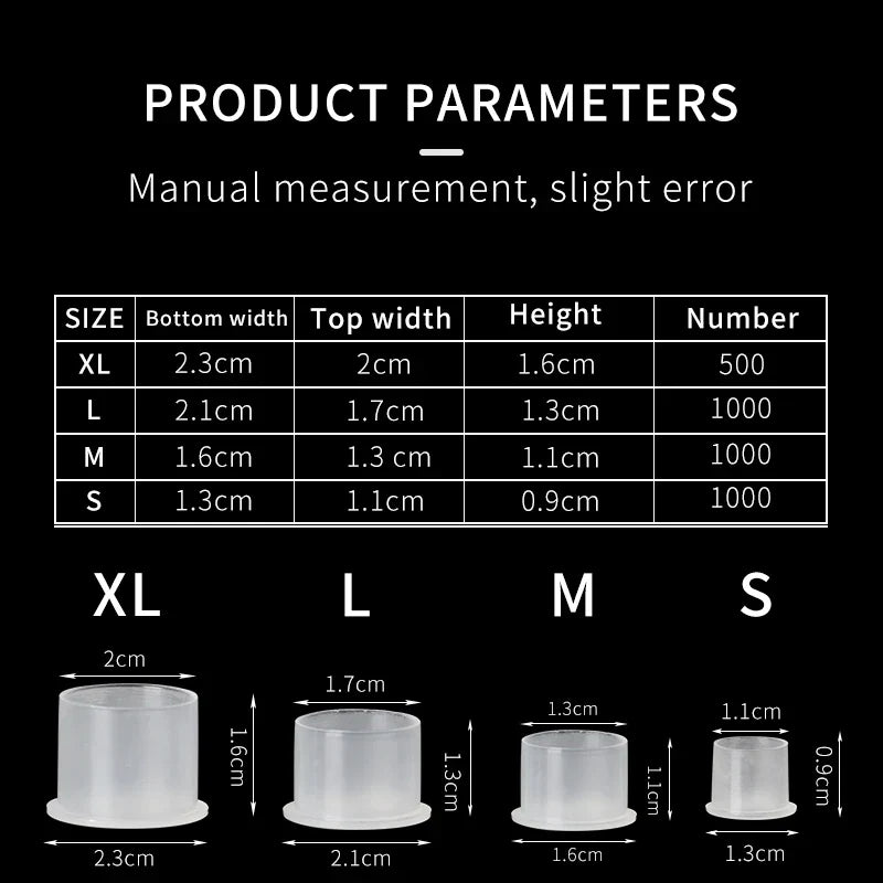 500/1000PCS S/M/L/XL Tattoo Plastic Tattoo Ink Cup Cap