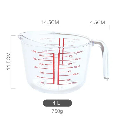 500ML/1000ML Measuring Scale Cup Transparent Heat Resitant Tempered