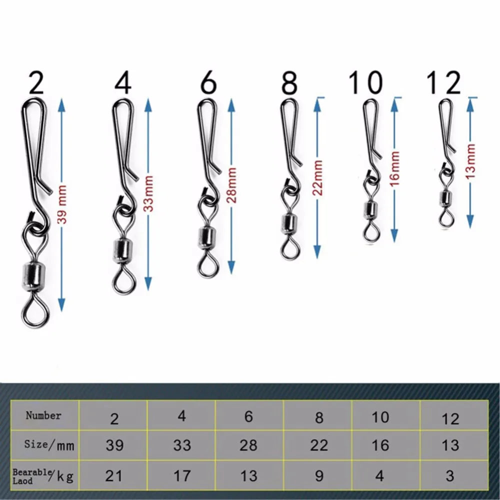 50pcs Box Rolling Swivel With Hanging Snap Fishing