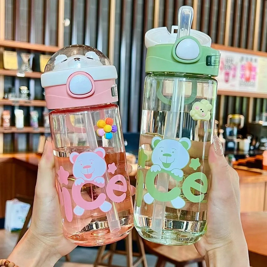 550/650ml Cute Water Bottle for Girls with Lid