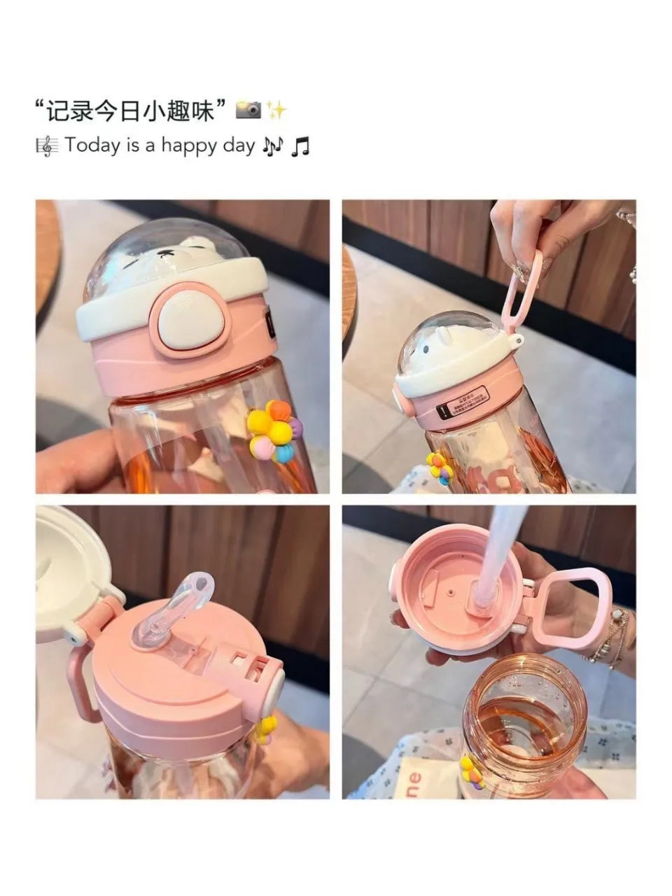 550/650ml Cute Water Bottle for Girls with Lid