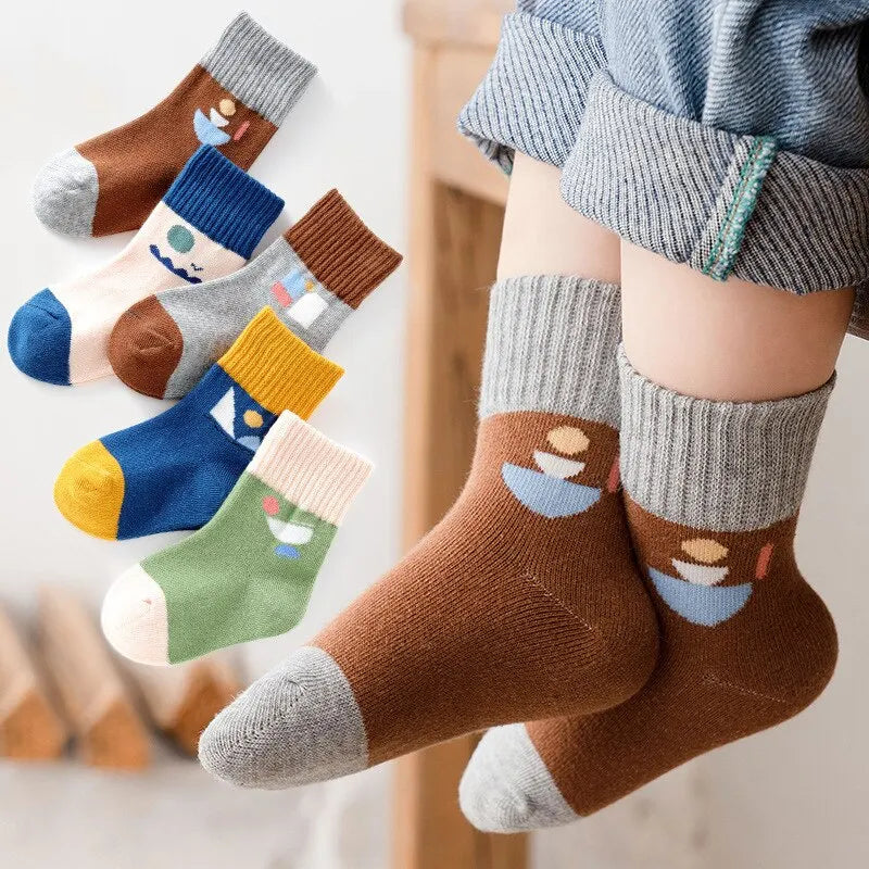 5Pairs Cute Stripe Carttoon Knit Warm Kids Socks