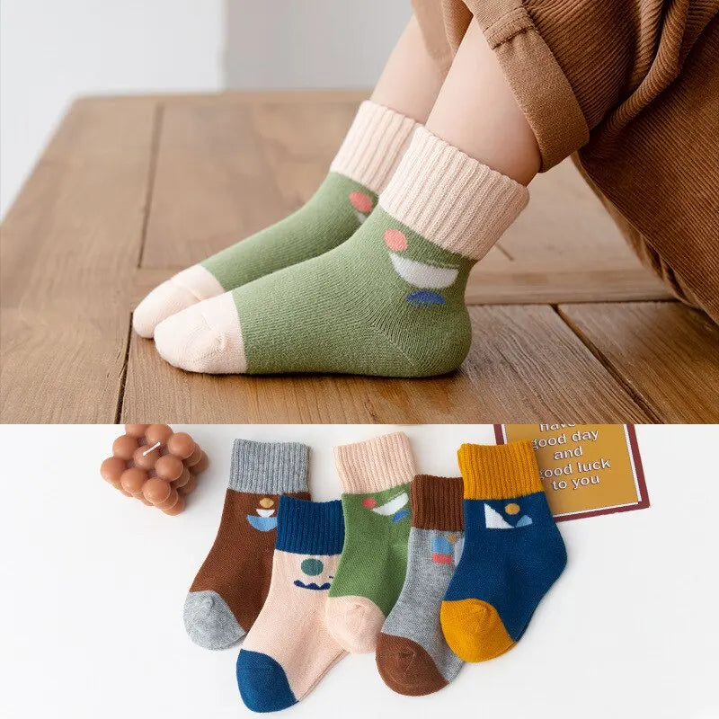 5Pairs Cute Stripe Carttoon Knit Warm Kids Socks