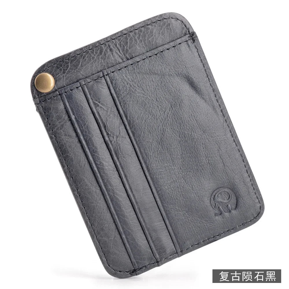 Slim Oil Wax Cowhide Leather Wallet with 6 Slots