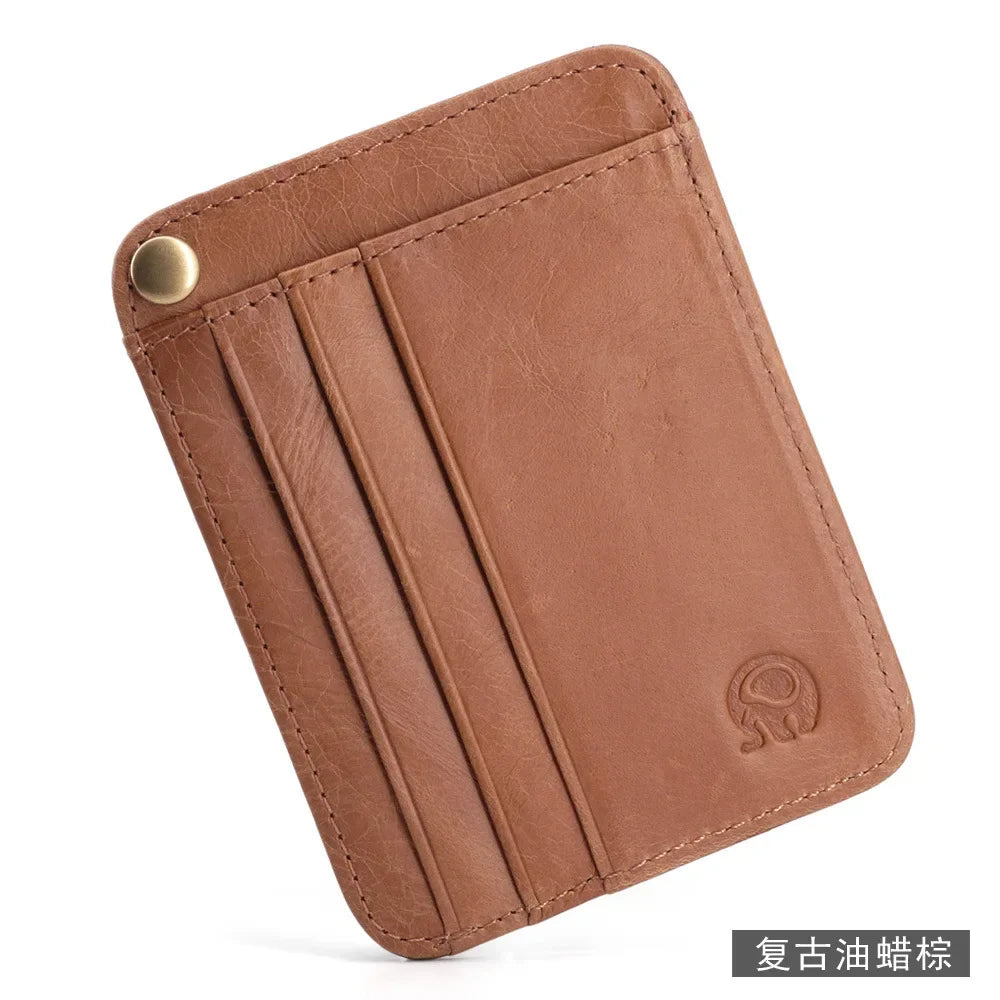 Slim Oil Wax Cowhide Leather Wallet with 6 Slots