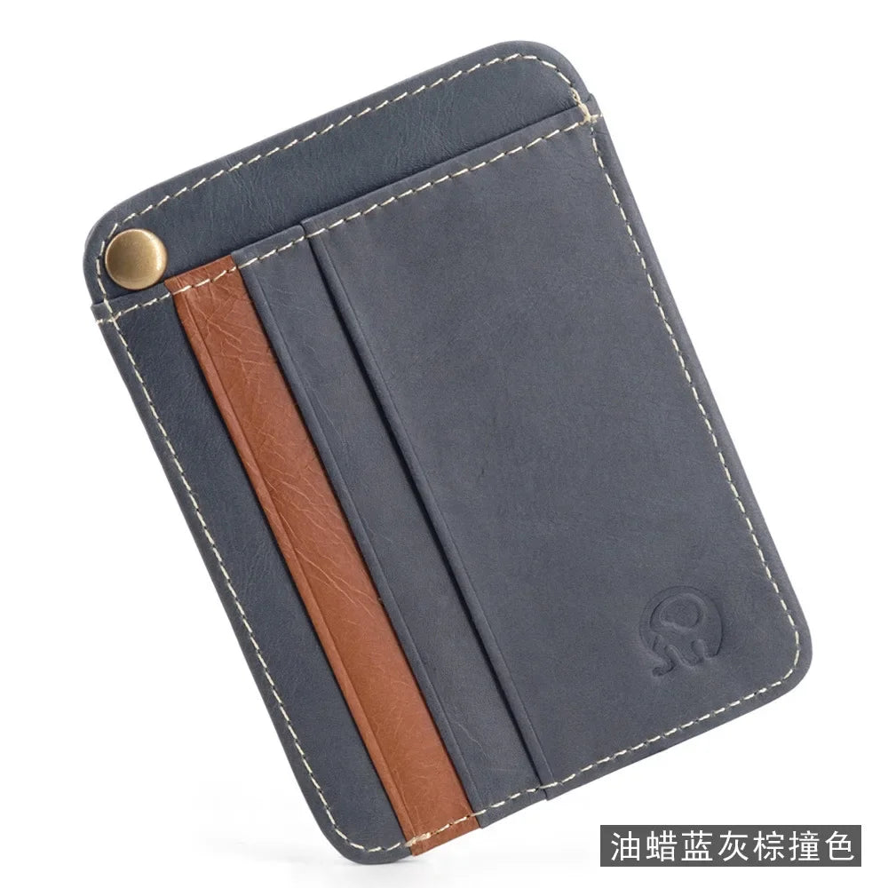 Slim Oil Wax Cowhide Leather Wallet with 6 Slots