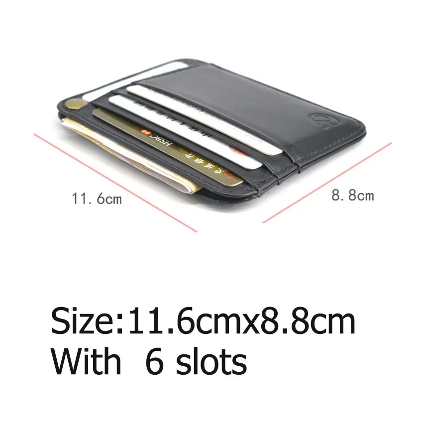 Slim Oil Wax Cowhide Leather Wallet with 6 Slots
