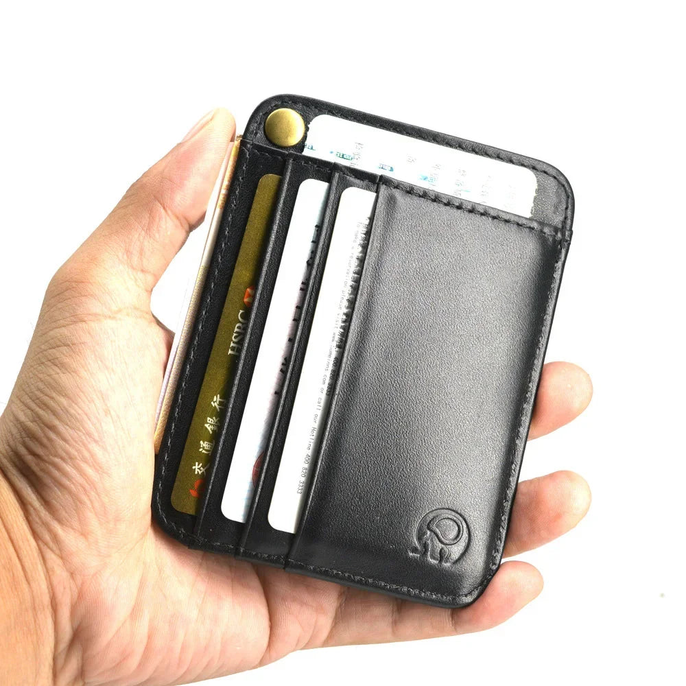 Slim Oil Wax Cowhide Leather Wallet with 6 Slots