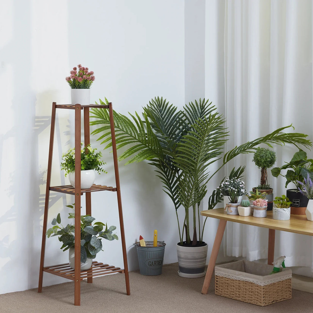 77/97/117cm Tall Bamboo Plant Stand Flower Pot Display