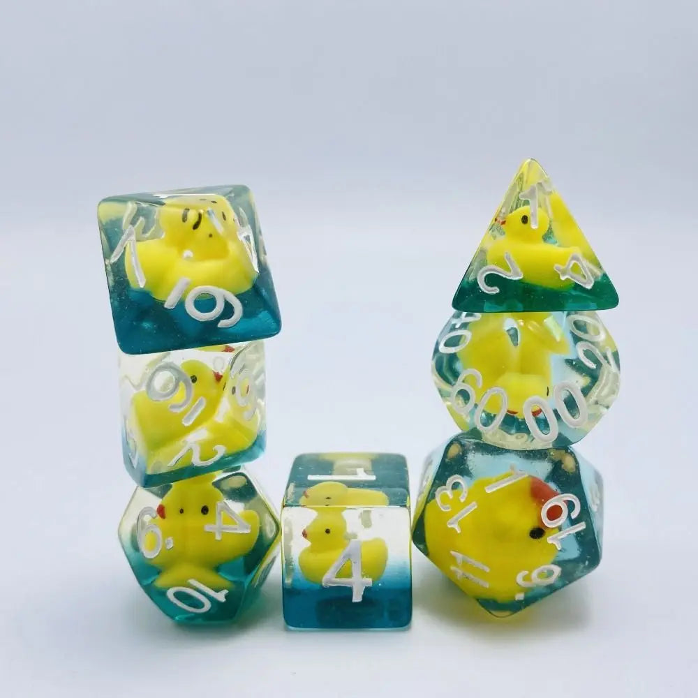 7Pcs/set Multi-Faceted Digital Dice Set Filled with Ducks