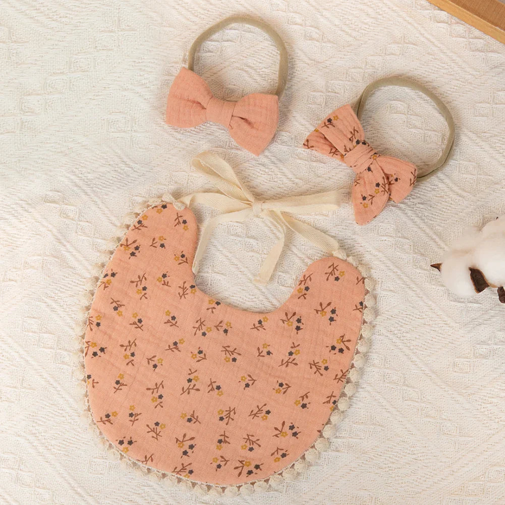 9Sets/Lot Baby Flower Bibs & Headbands Bow Nylon