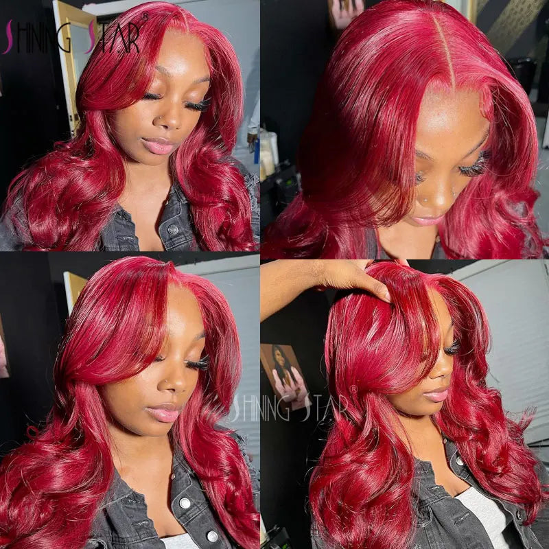 Colored Burgundy 13X6 HD Lace Frontal Wigs Red