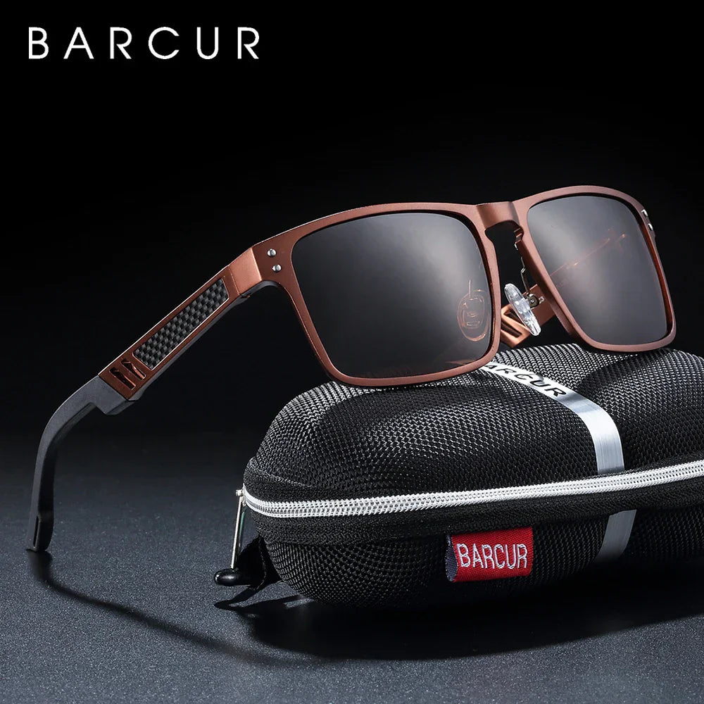 BARCUR Aluminium Magnesium Square Sunglasses Men Polarized Vintage