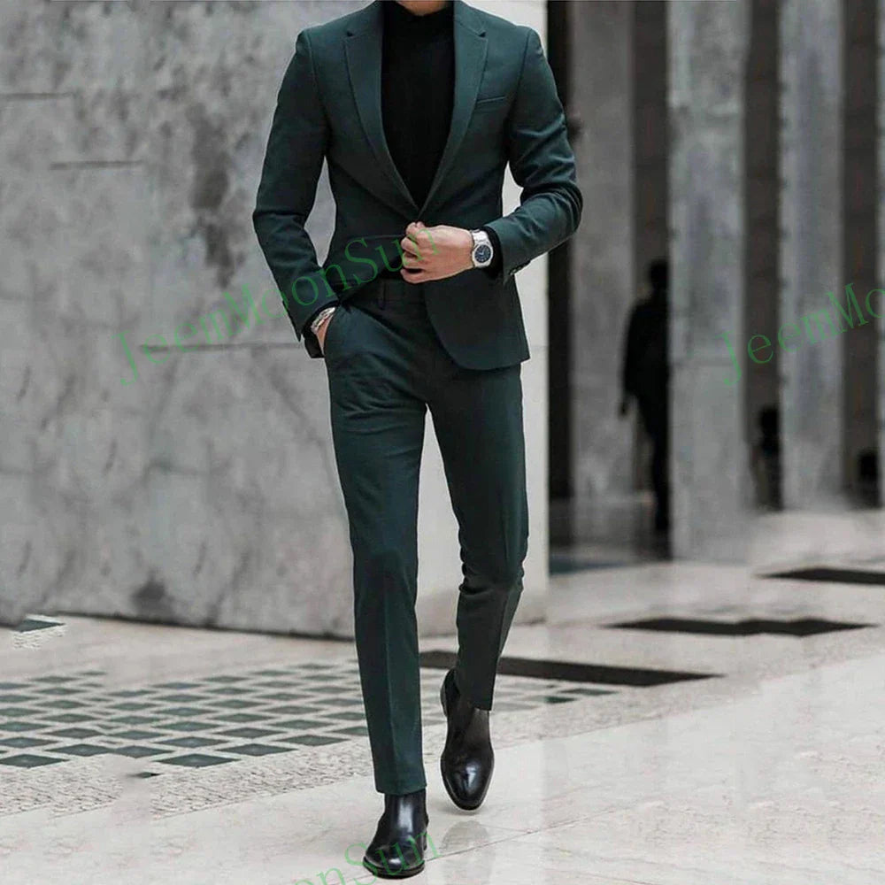 Classic Dark Green Male Suits 2023 Notched Lapel