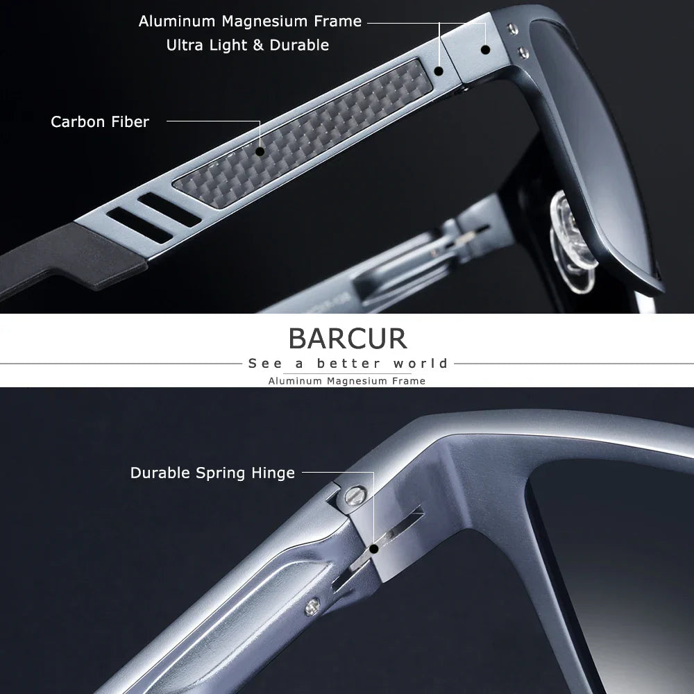 BARCUR Aluminium Magnesium Square Sunglasses Men Polarized Vintage