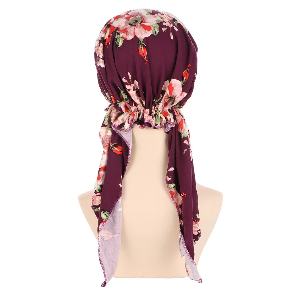 Muslims Women Turban Hat Headscarf Cotton Print Flower