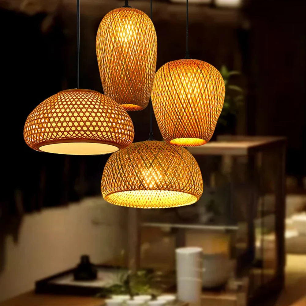 Classical Bamboo Weaving Chandelier Lamp Handmade Pendant Light