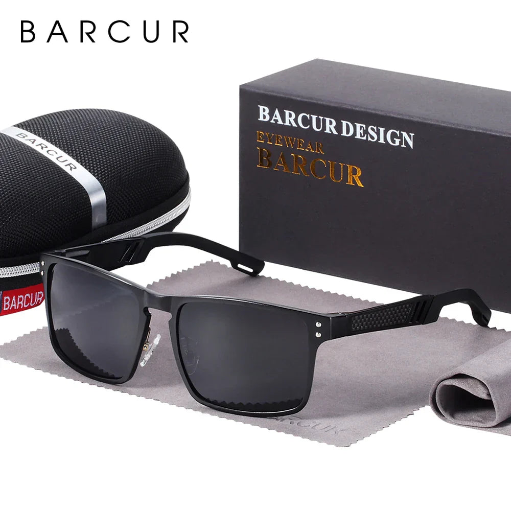 BARCUR Aluminium Magnesium Square Sunglasses Men Polarized Vintage