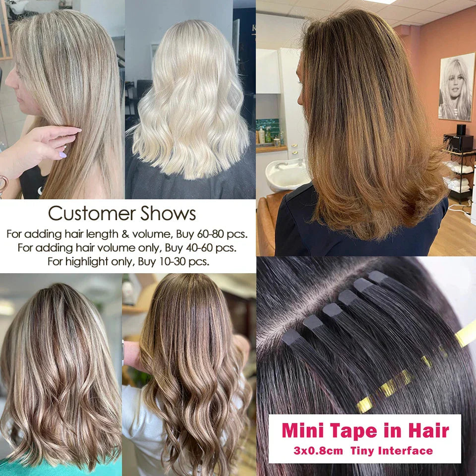 Mini Tape in Human Hair Extensions Double Side