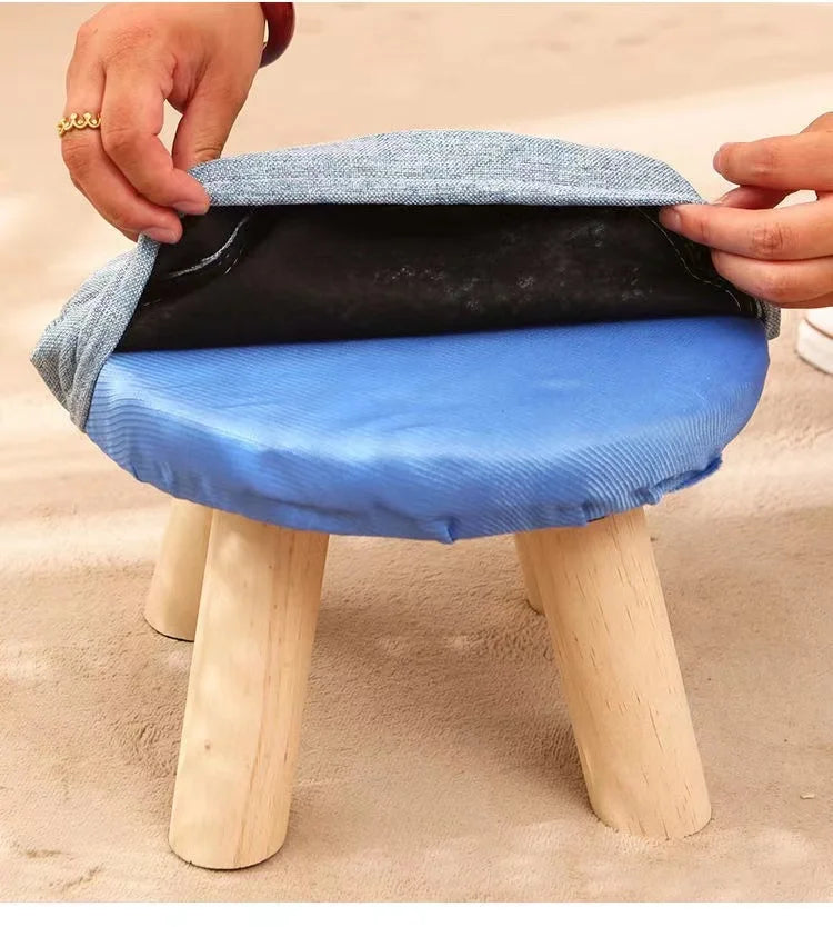 New Bedroom furniture Small Stool Wooden with Linen