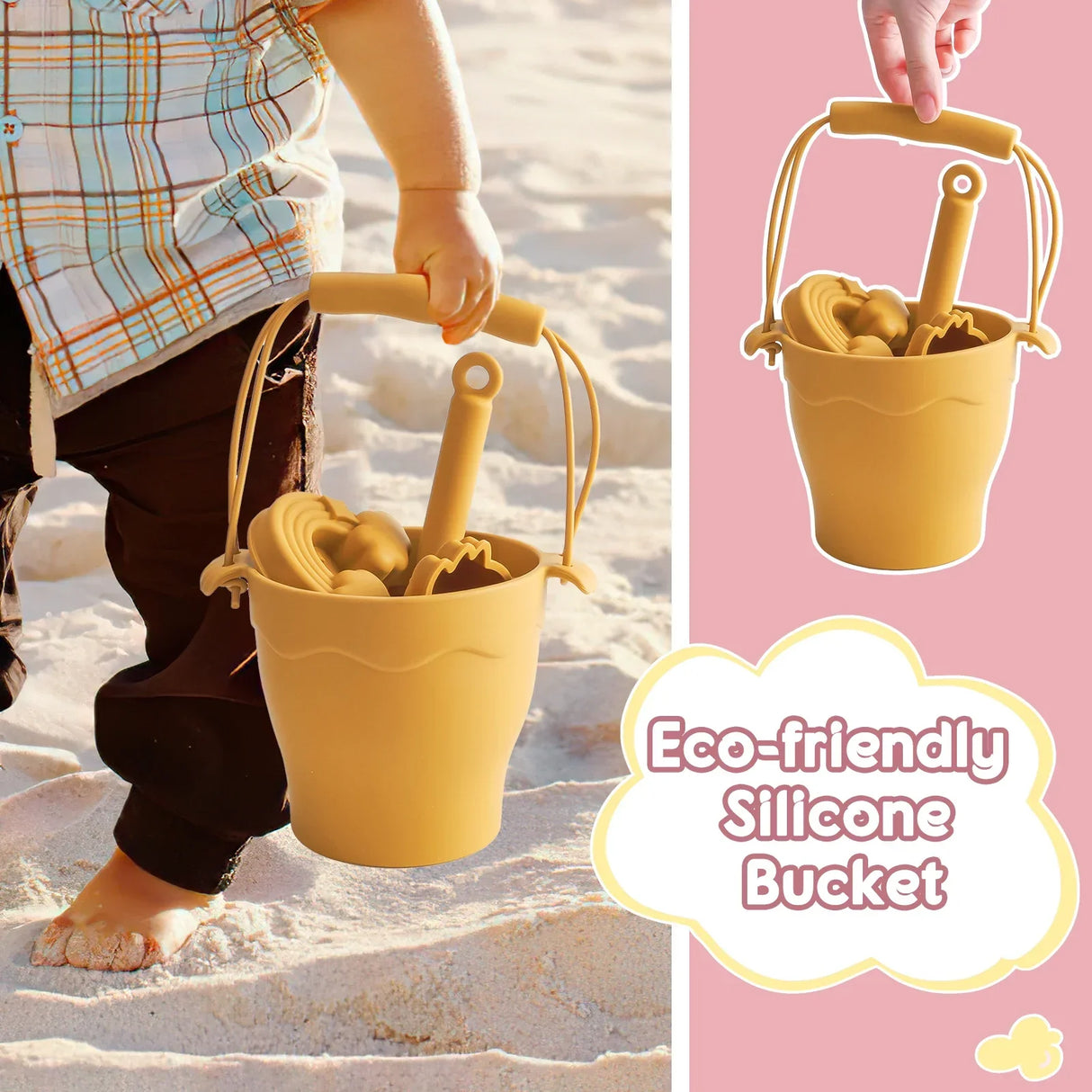 8pcs Beach Toys BPA-Free Silicone with Bucket & Sand