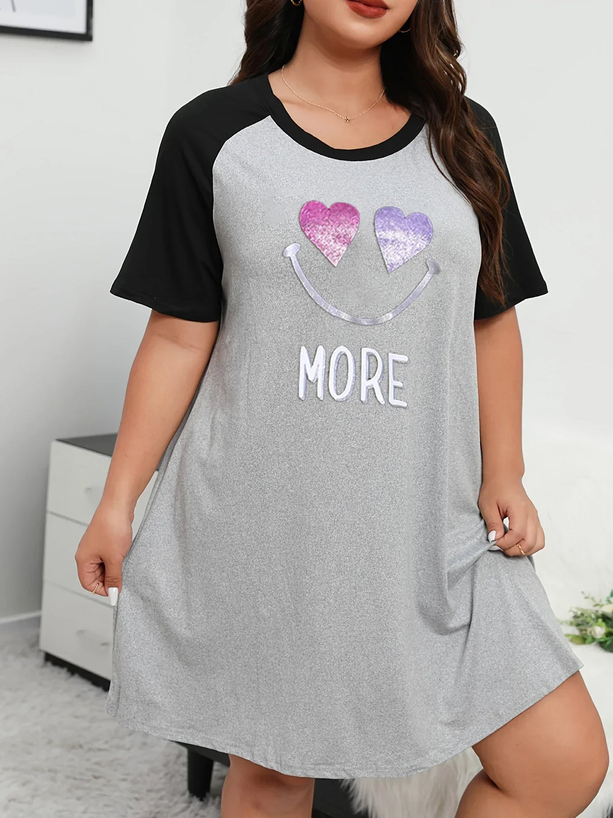 Plus Size Fashion Loungewear Dress, Women's Plus Cartoon