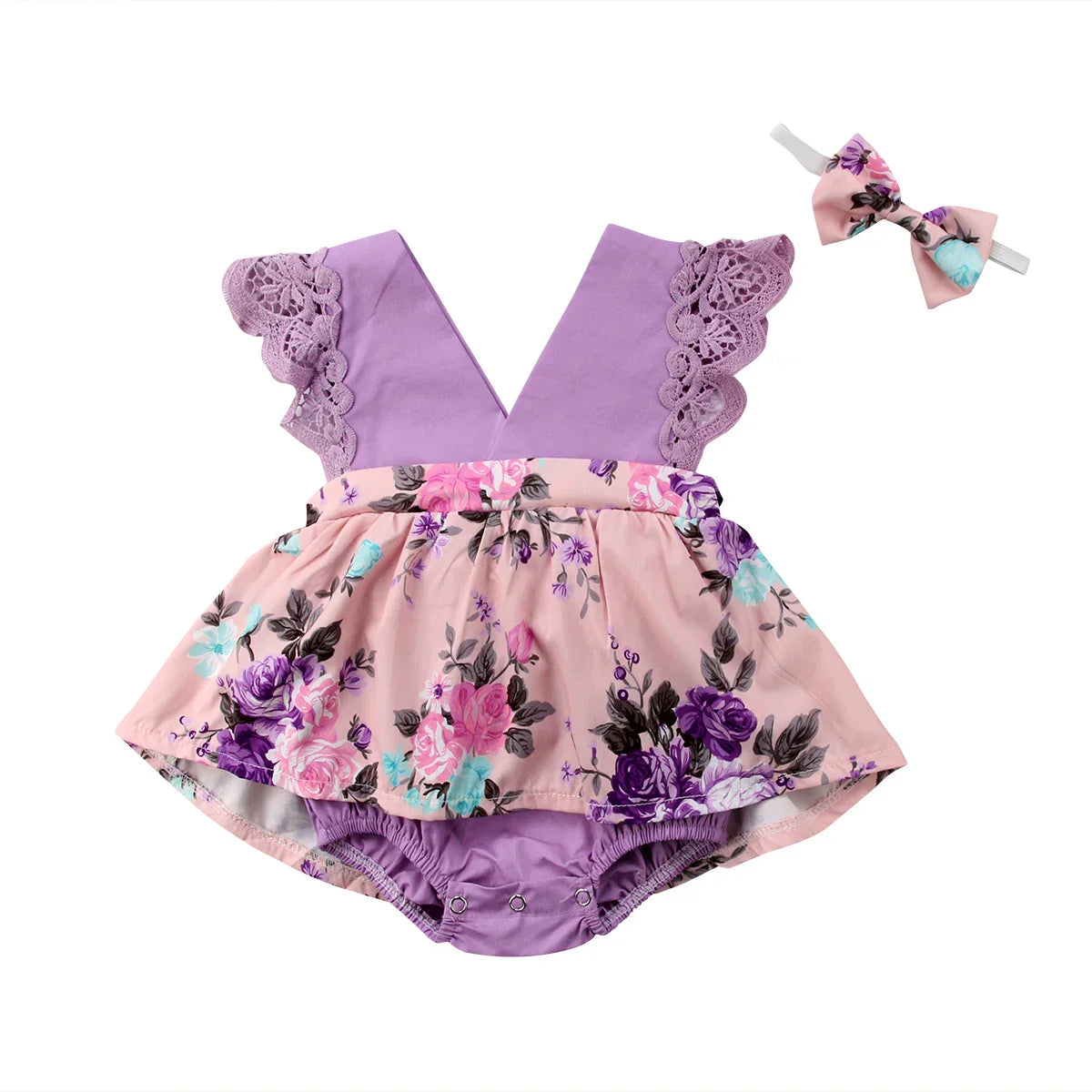 Newborn Baby Girl Princess Rompers Floral Print Sleeveless