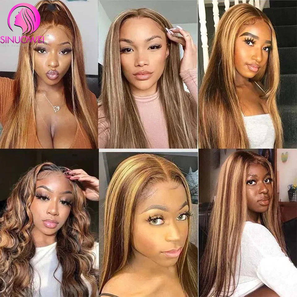 Sinuowei Highlight Wig V Part Wig Human Hair