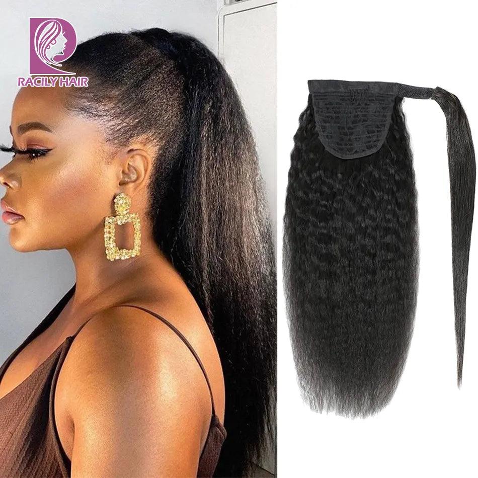 Racily Hair Kinky Sraight Ponytail Human Hair Afro