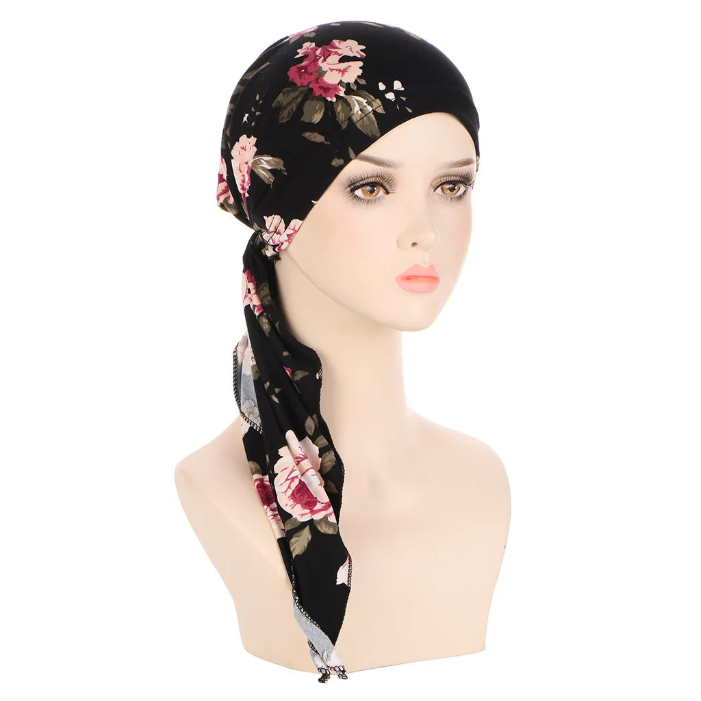 Muslims Women Turban Hat Headscarf Cotton Print Flower
