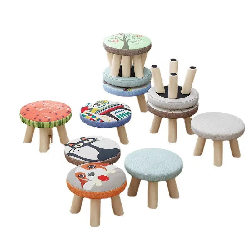 New Bedroom furniture Small Stool Wooden with Linen